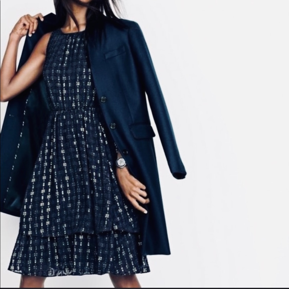 J. Crew Metallic Texture Dot Dress - navy/gold